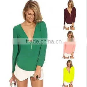 Instyles <span Class="wholesale_product"></span> 4732 Women Blouse Deep V-Neck Casual Shirt Candy Color Chiff Clothing thumbnail-1