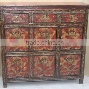 Tibetan Antique Six Door Three Drawer Hand Painted Cabinet thumbnail-1