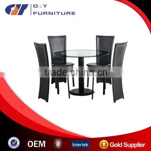 Round Glass Dining Table With 4 Chairs Covered With Leather Quality Choice thumbnail-1