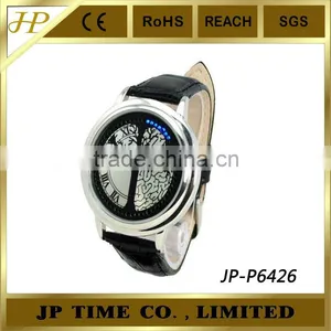 Touch Screen Led Watch With Bule Light Three Face Leather pu Brand thumbnail-1