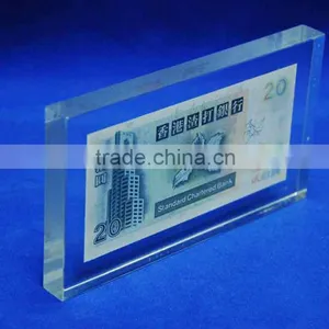 Transparent Plastic Acrylic Logo Block With Money thumbnail-1