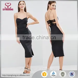 2016 Hot-sale Cut-out Back Lace Inserts Soft-touch Jersey Cami Straps Close-cut Bodycon Fit Lace Bra Back Midi Sexy Dress thumbnail-1
