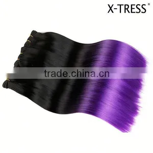 Free Sample Long Silk Straight Latest OEM Design1b Purple Ombre Synthetic Hair Extension From China thumbnail-1
