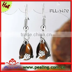 Charm Silver Plated Tiger Eye Stone Crystal Dangle Earrings Great thumbnail-1