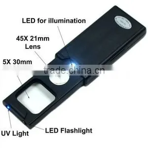 2013 New Mini Illuminated 5X - 45X Jewelers Loupe 30 21mm Magnifier With LED & UV Lights thumbnail-1