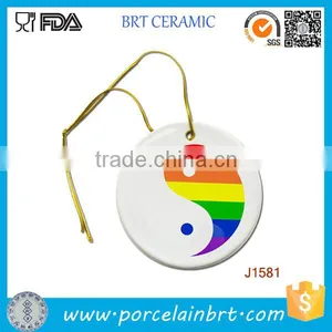 Wholesale Rainbow Color Round Ceramic Hanging Ornament thumbnail-1