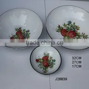 Cast Aluminium Round Bowl With White Enamel and Floral Patterns Also Available in Food Safe Enamel and Metal thumbnail-1