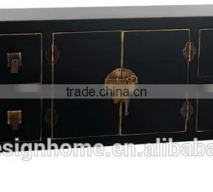 BLACK ORIENTAL WOODEN CABINET W/2 DOORS & 8 DRAWERS thumbnail-1