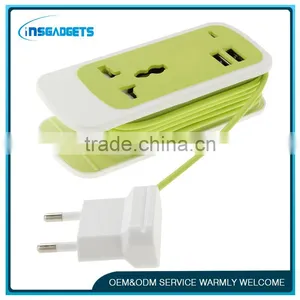 EU Plug Colorful 3 in 1 Dual USB Universal Power Socket thumbnail-1