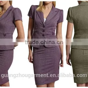 Women Fitted Short Sleeve Blazer and Skirt Set ,ladies Office Wear Uniform thumbnail-1