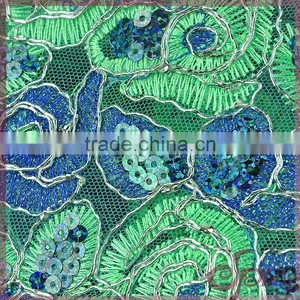 Shining Poly Embroidery Cord Lace Fabric, Metallic Wholesale Sequin Fabric Lace thumbnail-5