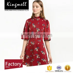 Custom Red Digital Printed Polyester Fabric for Women Summer Dresses thumbnail-1