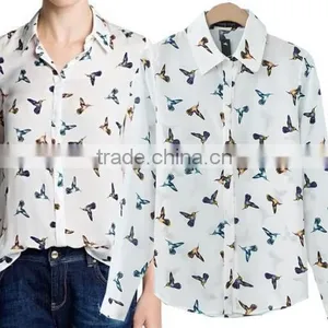 New Fashion Chiffon Floral Print Shirts Long Sleeve Chiffon Blouse Tops for Woman thumbnail-2