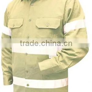 Mens Button-front Beige 5CM Hi-vis Safety Work Shirt thumbnail-1