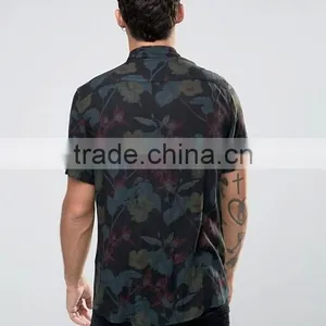 Guangzhou High Quality Custom Short Sleeve Point Collar Mens 100% Cotton Dobby Casual Printed Pattern Shirts thumbnail-2