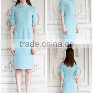 Ladies Slim Fit Light Blue Short Sleeve Elegent Dress thumbnail-4