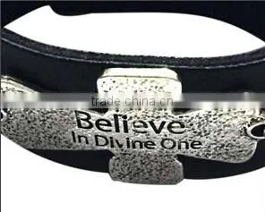 Words Engraved Leather Bracelet,genuine Leather Cross Bracelets,punk Style Wide Bracelets thumbnail-5