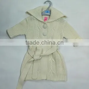 In-stock Salior Collar Short Sleeve Belt Knitted Girls Cardigan Sweater thumbnail-1