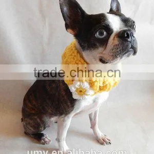 Dog Cowl Scarf Hand Crocheted Neck Warmer With Flower Pet Accessories thumbnail-2