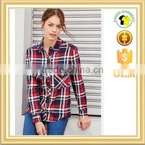 Flannel Button Front Shirt Wholesale Long Sleeve Plaid Shirt for Women thumbnail-1