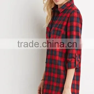 Longline Plaid Flannel Shirt High Quality Blouse OEM Women's Shirts thumbnail-4