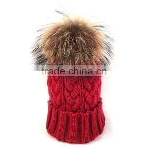 Myfur Wool Hat Wholesale Real Raccoon Fur Pom Pom Warm Adults Beanie thumbnail-1