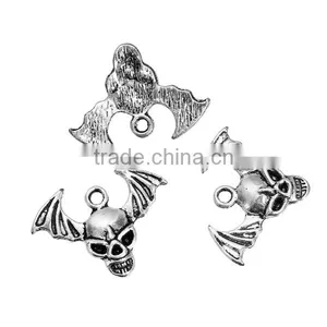 Zinc Based Alloy Halloween Charms Skeleton Skull Antique Silver Halloween Bat 22mm x 16mm thumbnail-3