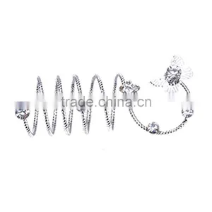 Silver Alloy Rhinestone Butterfly Flower Wrap Around Spiral Rings thumbnail-3