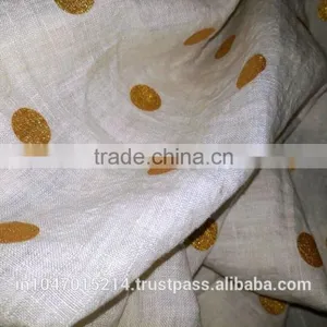 Metallic Printed Polka Dot Organic Flax Linen Hand Woven Fabric thumbnail-2