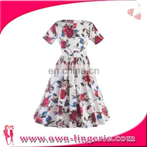 Women Casual One Piece Dress in Floral Print Audrey Hepburn 50s 60s Women Floral Dress thumbnail-2