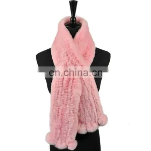 2016 Wholesale Cheap Good Material Real Rex Rabbit Fur Knitted Promotional Scarf / Handmade Scarf thumbnail-1