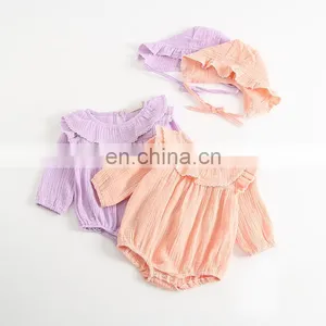Lovely Baby Clothing Romper Long Sleeve Linen Ruffle Baby Romper thumbnail-1