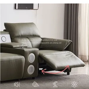 First Layer Cowhide Three-Seat Functional Dark Green Sofa Living Room Leather Art Furniture Electric Sofa Combination thumbnail-1