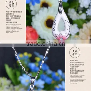 Amazing Natural Healthy Famille Rose Porcelain Glazed Flower Ceramic Pendant Necklace thumbnail-4