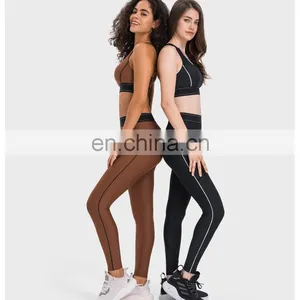 Wholesale High Waist Color Blocking Elastic Waistband Sports Leggings Outdoor Training Gym Pants For Women Fitness Wear Clothes thumbnail-3