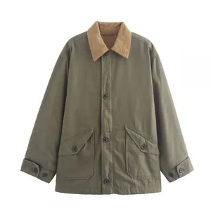 New Style Women's Retro Loose Casual Long-sleeved Color-matched Patchwork Button-down Blazer With Collar thumbnail-1