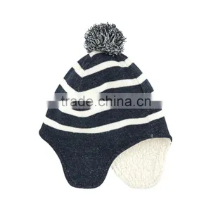 OEM Custom Black and White Stripe Hats for Kids Winter Hat thumbnail-4