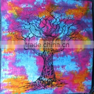 Turquoise Elephant And Big Tree Printed Tapestry Hippie Wall Hanging Mandala Tapestry Indian Cotton Bed Sheets thumbnail-4