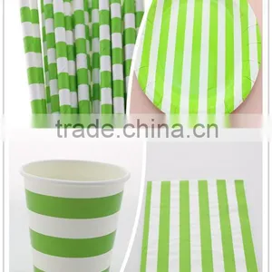 Green Disposable Tableware Set Of Straw Plate Cup Napkin thumbnail-1