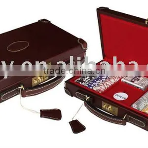Wooden Poker Chip Set With Leather Decorated thumbnail-1
