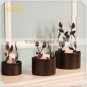 Vintage Round Iron Glass Candle Holder for Indoor Table Decoration thumbnail-4