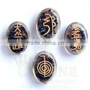 Black Tourmaline Orgone Oval Usai Reiki Set : Orgone Manufacture India thumbnail-1