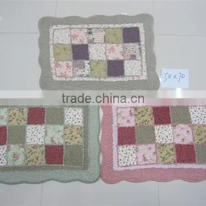 Shabby Chic Green Floral Patchwork Quilted Cotton Bedroom Bath Floor Mat Rug thumbnail-2