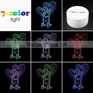 3D Optical Illusion Two Hearts Night Lamp Night Light 10 Colorful LEDs Ultra-thin Acrylic Light Panel AA Battery or DC 5V thumbnail-1