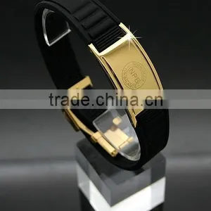 Noproblem FDA Tourmaline Germanium Titanium Stainless Steel Plated Fashion Energy Silicone Bracelet thumbnail-4
