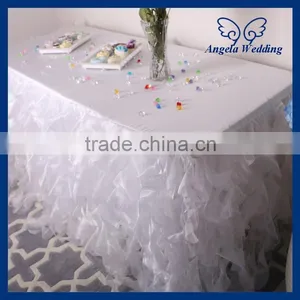SK004A Fitted Decorative Ruffled Curly Willow Gold Table Skirts for Weddings thumbnail-2