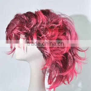 Synthetic Special Curls Wigh Red and Pink Multi Color Crazy Fans Wig N301 thumbnail-2