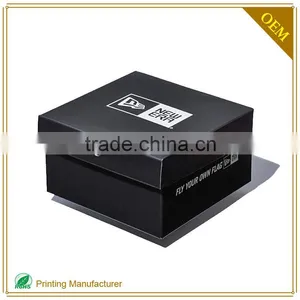 Square Folding Hat Shipping Box Black With Logo Print Custom thumbnail-1