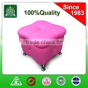 Very Nice Pink Leather Flowery Storage Ottoman thumbnail-4