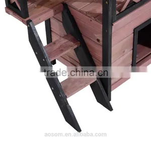 PawHut 2-Story Wood Indoor/Outdoor Cat House -Brown thumbnail-6